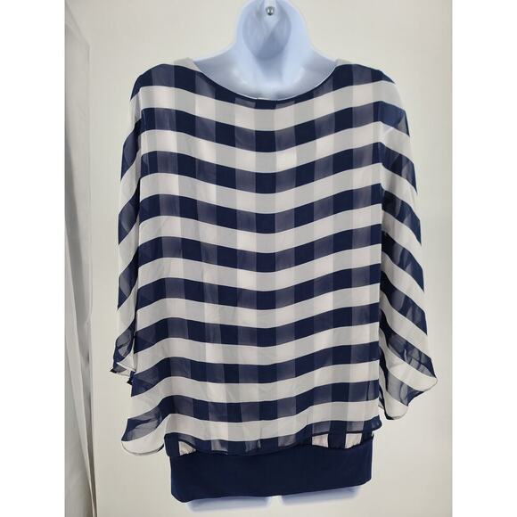 PerSeption batwing blouse nautical blue/white stripes Size Large Beachy office - Picture 3 of 8